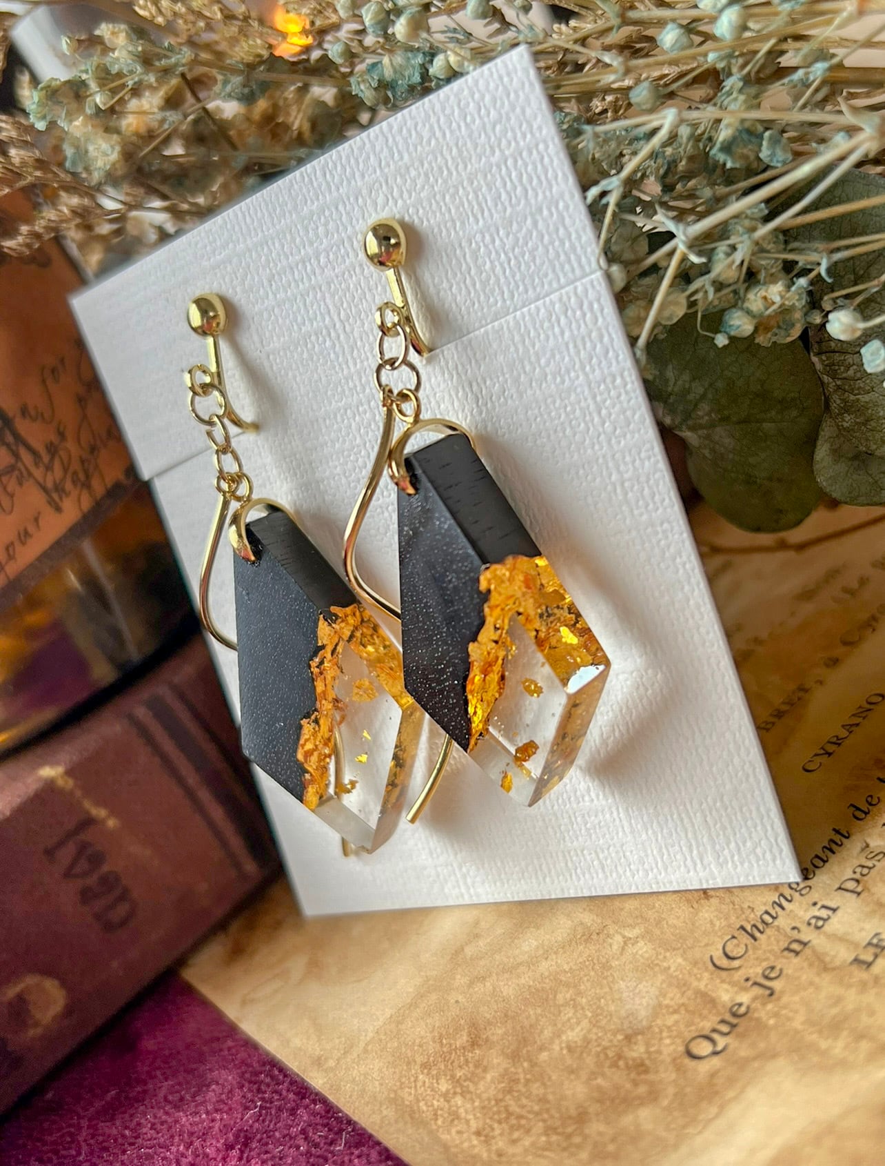 金箔】ダイヤのウッドレジンピアス＆イヤリング | frontnorth