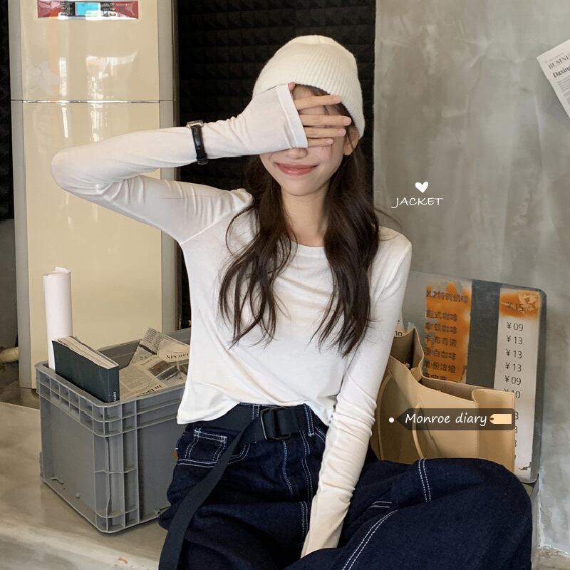 ベーシックホワイトスリムTシャツ シャツ オータム薄手 ロング 秋物 ピュア モンロー60216880629