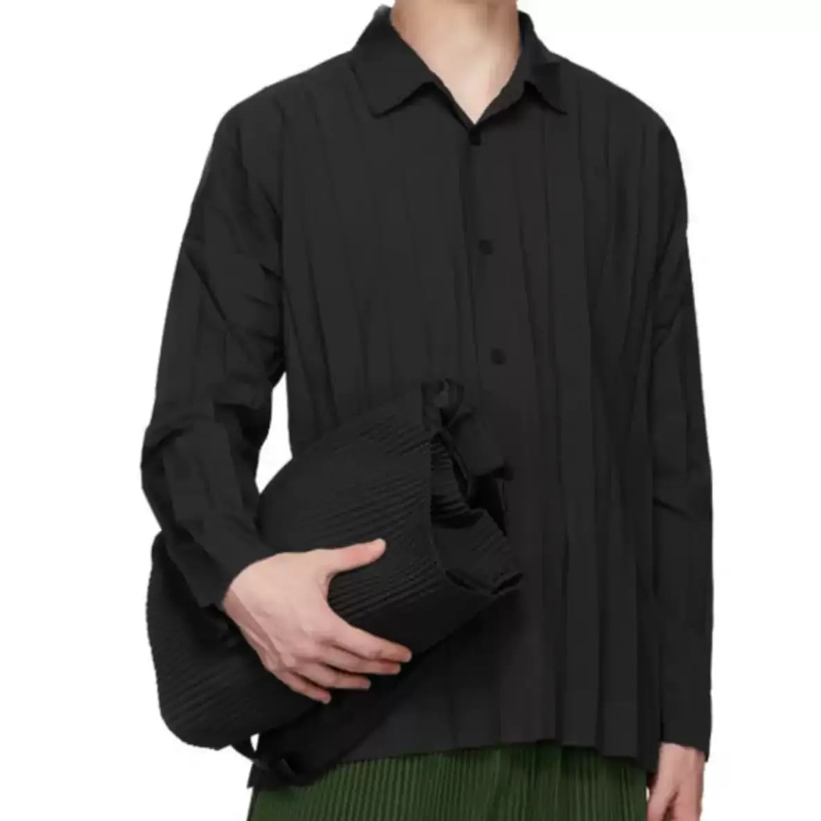 プリーツデザイン フロントボタン 長袖シャツ 2color MTO0188