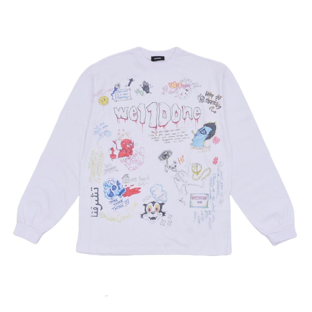 WE11DONE】WHITE DOODLE LONG-SLEEVED T-SHIRTS | AYIN