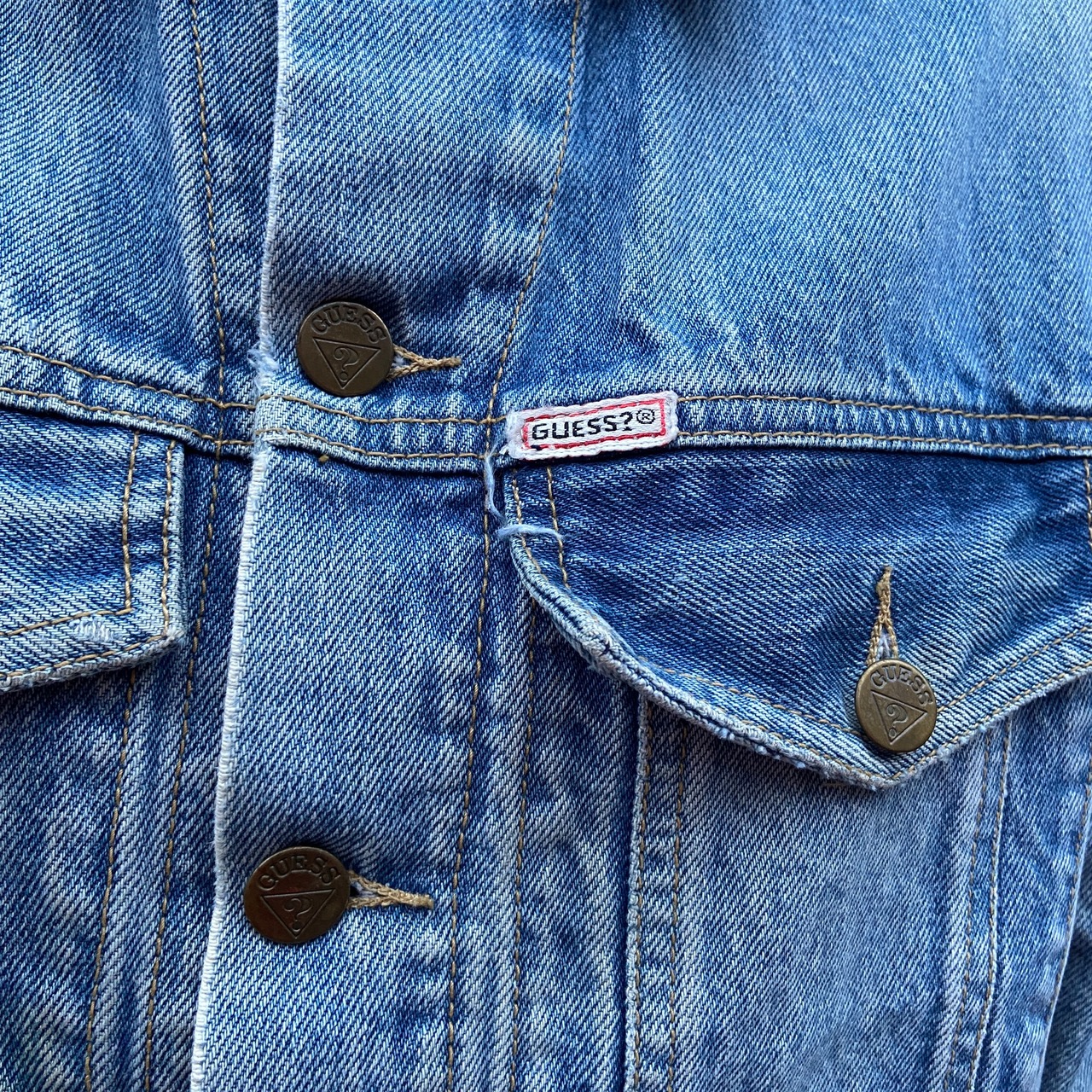 80〜90年代 GUESS ゲス デニムジャケット メンズS 古着 トラッカー 