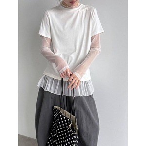 mesh sleeve tulle hem top