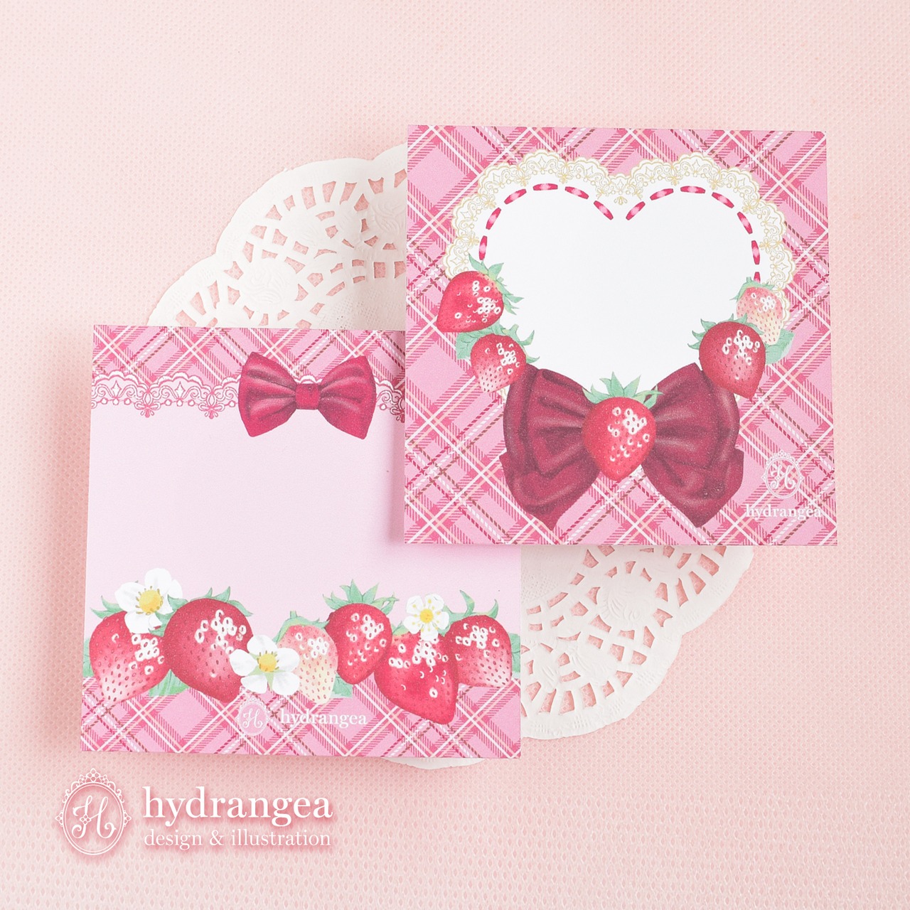 ★受注生産【Tartan Strawberry pink】スクエアメモセット hydrangea