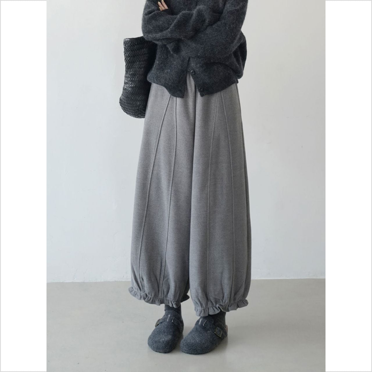 裾フリル風 ゆったりあったかワイドパンツ Ln00441