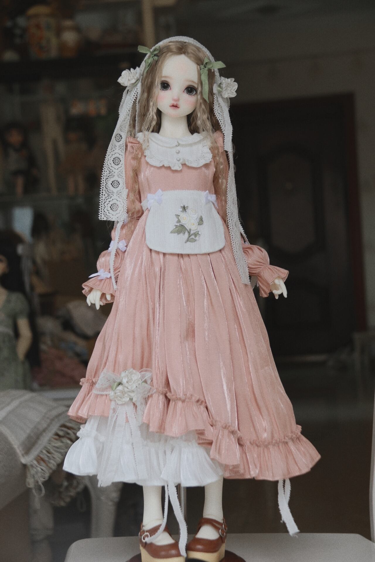 L】1/3 BJD エプロン付 ワンピース 洋服 セット 60cm級 女の子 SD少女