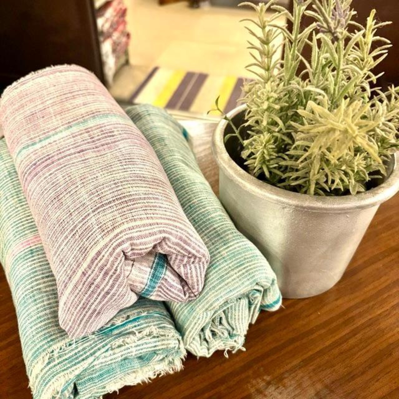 India Khadi Cotton Towel The Fabric of Freedom 3 Types Indian Khadi Cotton Towel 110 x 240 cm (3 Types) Green, Green x Purple, Purple x Green