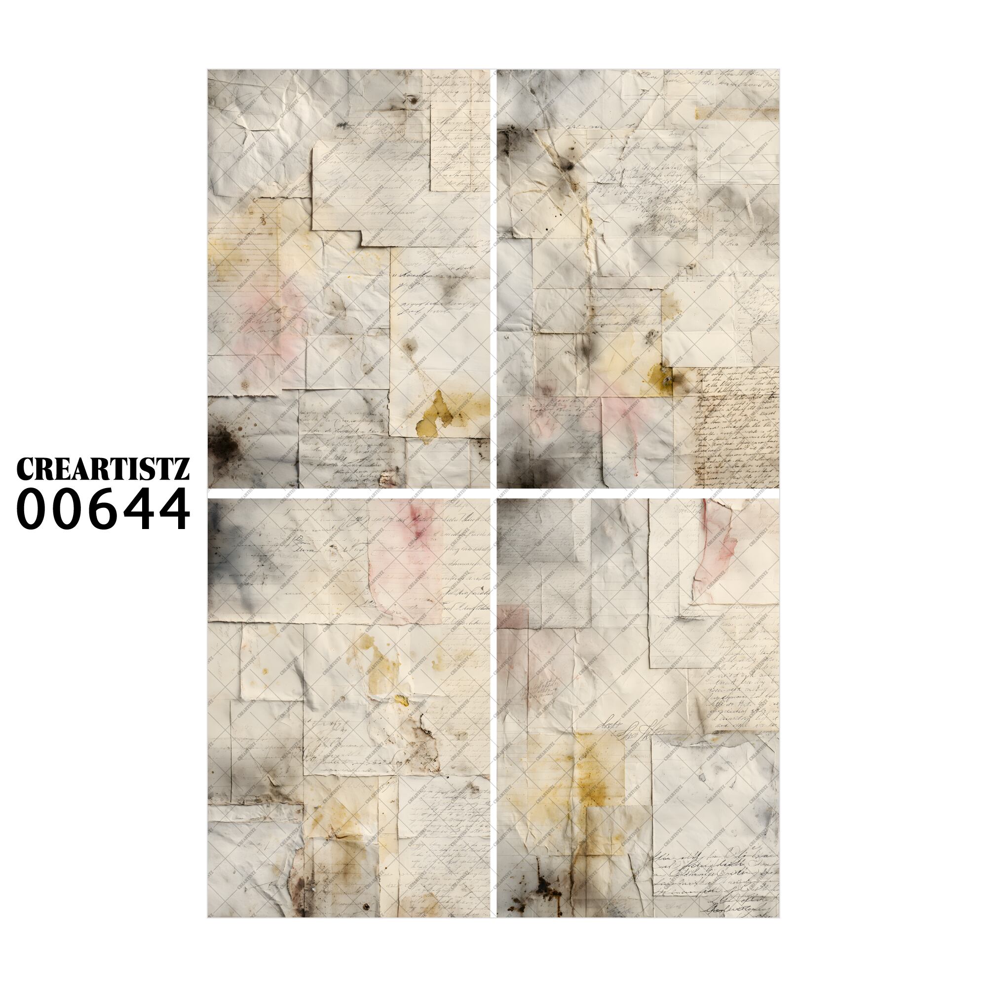 00644 背景 コラージュ素材 オリジナル 12枚セット (4種類×3枚) ペーパー/ステッカー CREARTISTZ