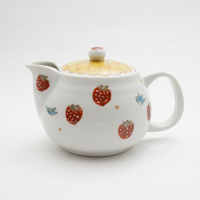 【川合孝知】ポット急須　イチゴに小鳥　A