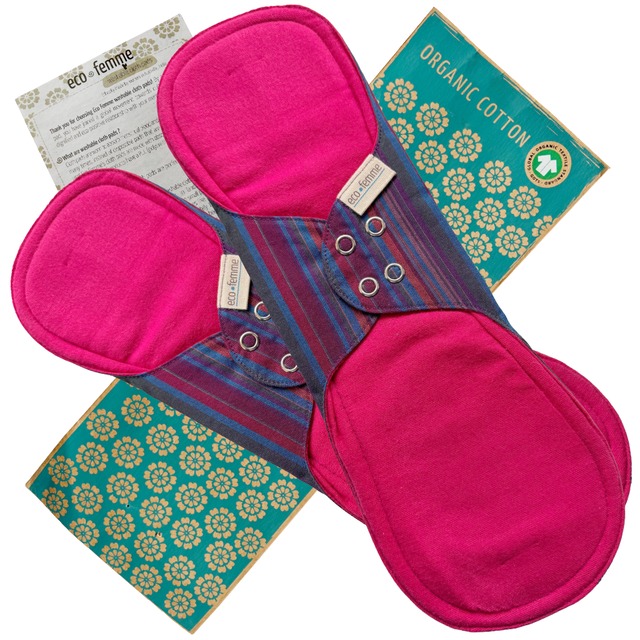 夜用スーパー 防水あり 布ナプキン 2枚セット 肌面色付き オーガニック フェアトレード Eco Femme