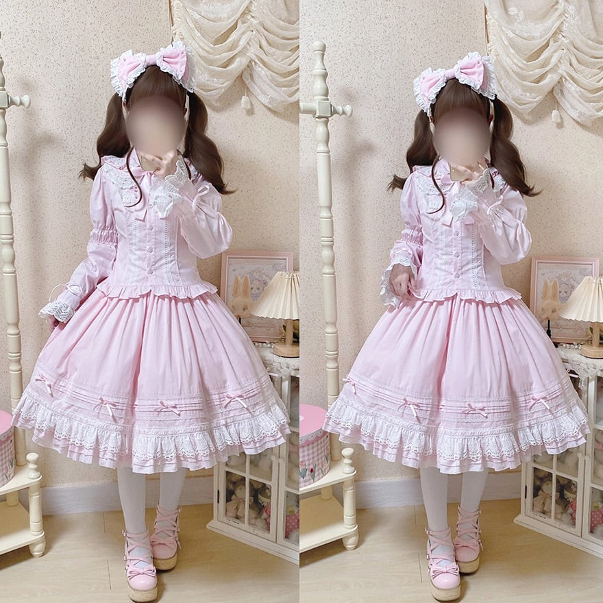 ロリィタ メイド服 ジャンパースカート レースアップ フリル リボン 夢