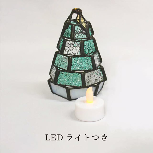 ステンドグラス・ミニランプ 【小さなもみの木ランプ】（LEDライト付