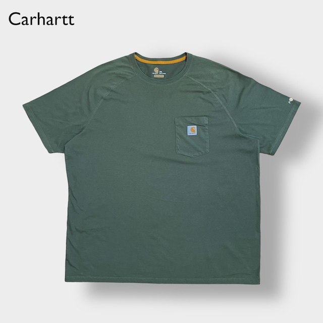 【Carhartt】2XL ビッグシルエット ワンポイント ポケットTシャツ ポケT カーハート FORCE ラグラン カーキ 半袖 夏物 US古着