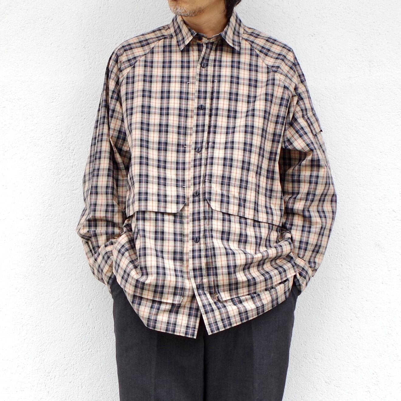 meanswhile COTTON CHECK OVERLAP SH (BEIGE×ORANGE) | 1F Store powered by BASE