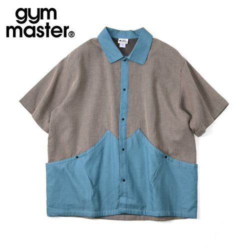 gym master ジムマスター 【綿100％】ワッフルウィーブ半袖シャツ メンズ 軽量 通気性 スナップボタン カジュアルシャツ G733728 ブラウン×サックス