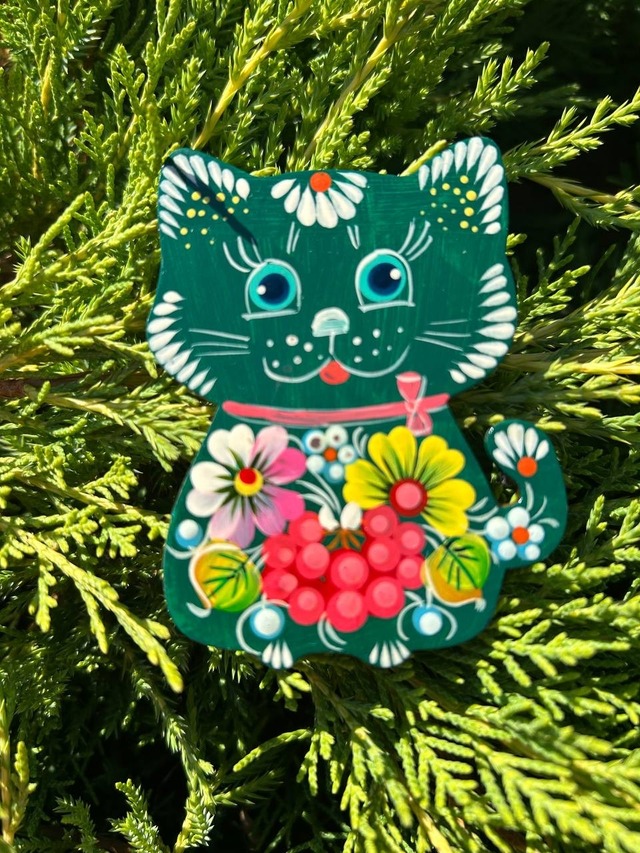 ペトリキフカ塗り　木製マグネット 　キャット　ねこ（Khomenko作）