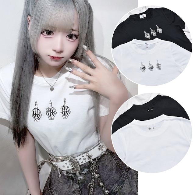 バックピアス★スカルフィンガーミニTシャツ