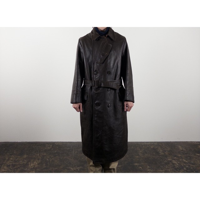 1960s "German Vintage" Brown Leather Double Breasted Coat