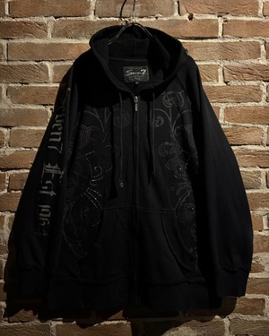 【Caka act3】Gothic Print Vintage Loose Zip Up Hoodie