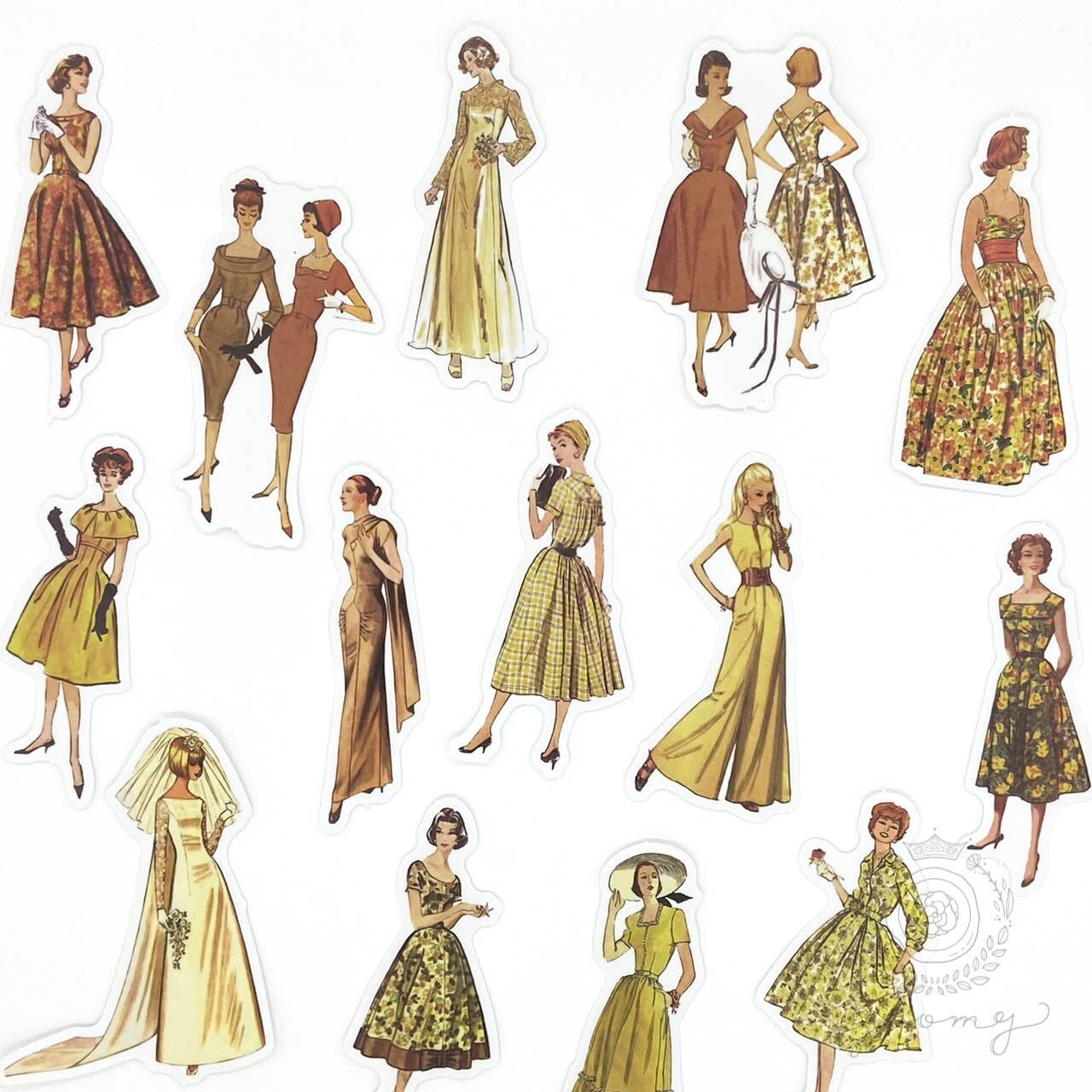 レトロイラストフレークシール イエロー <S92>