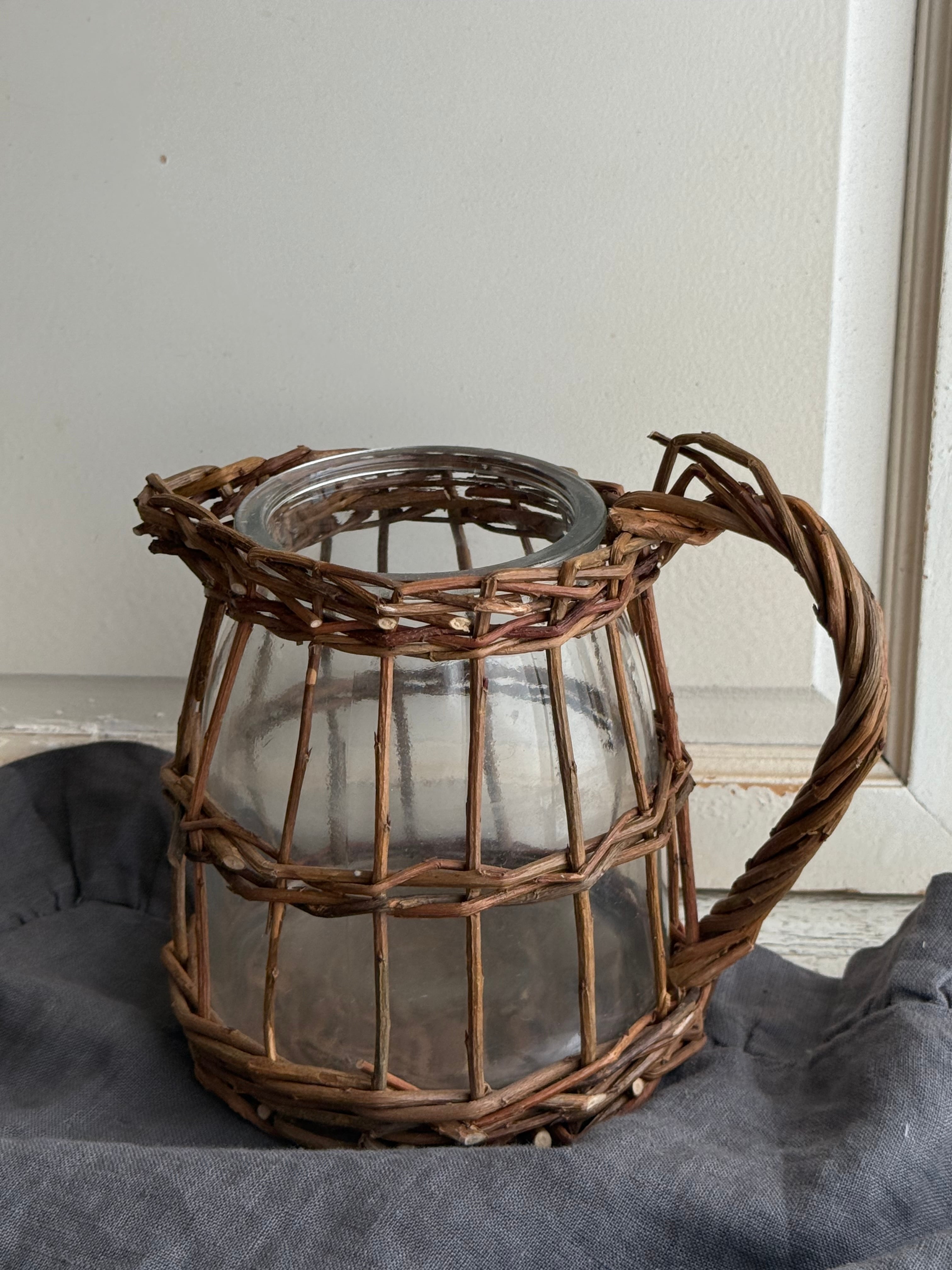 フラワーピッチャー インテリア ナチュラル ラタン ガラス ちょこっと花 花瓶 おしゃれ フラワーベース