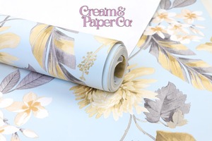 【切り売り】スカイブルー × イエロー Tropical flower FL1-778004MT for DIY 53㎝×10m リピート53㎝