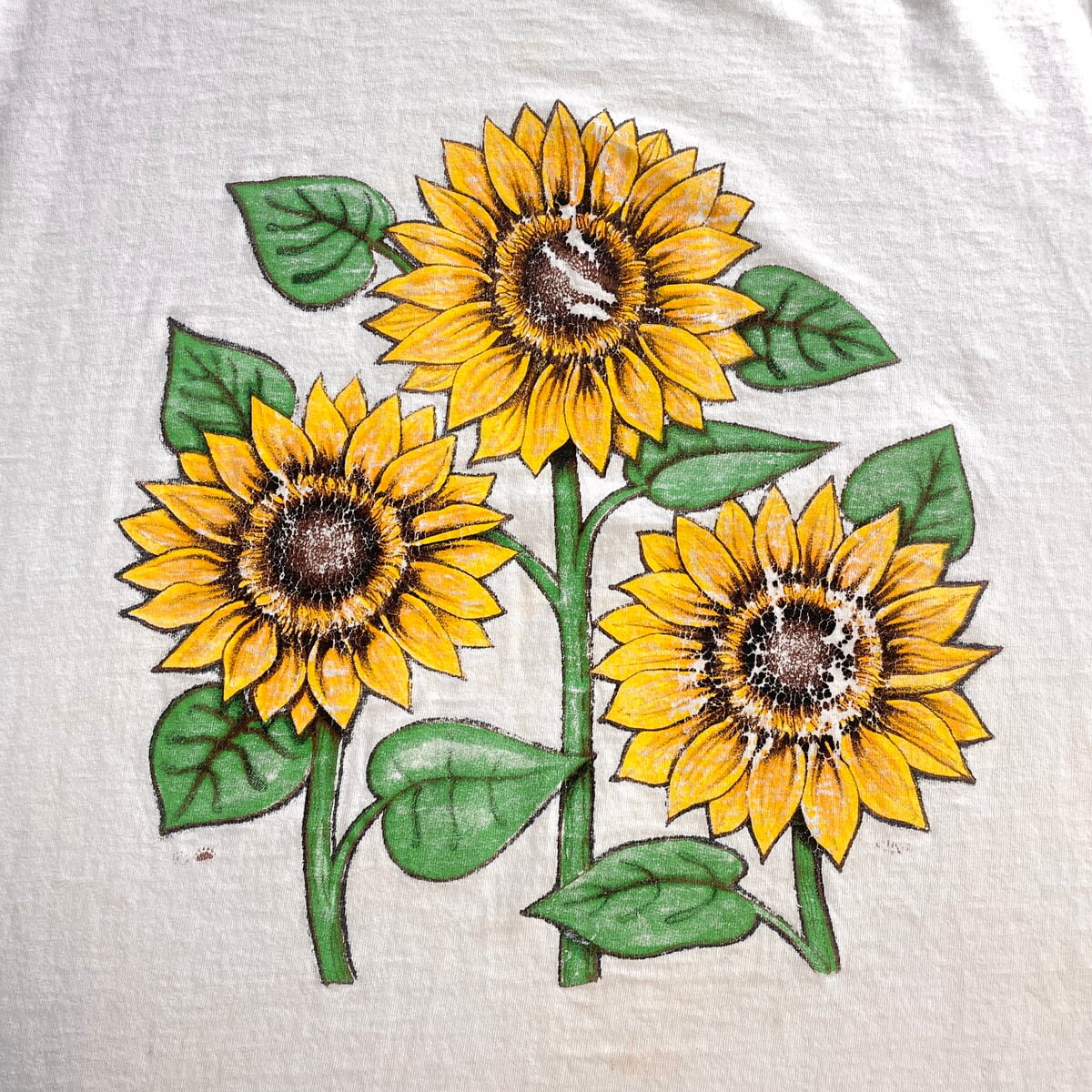 90年代 ひまわり 向日葵 フラワー ボタニカル アートプリントTシャツ