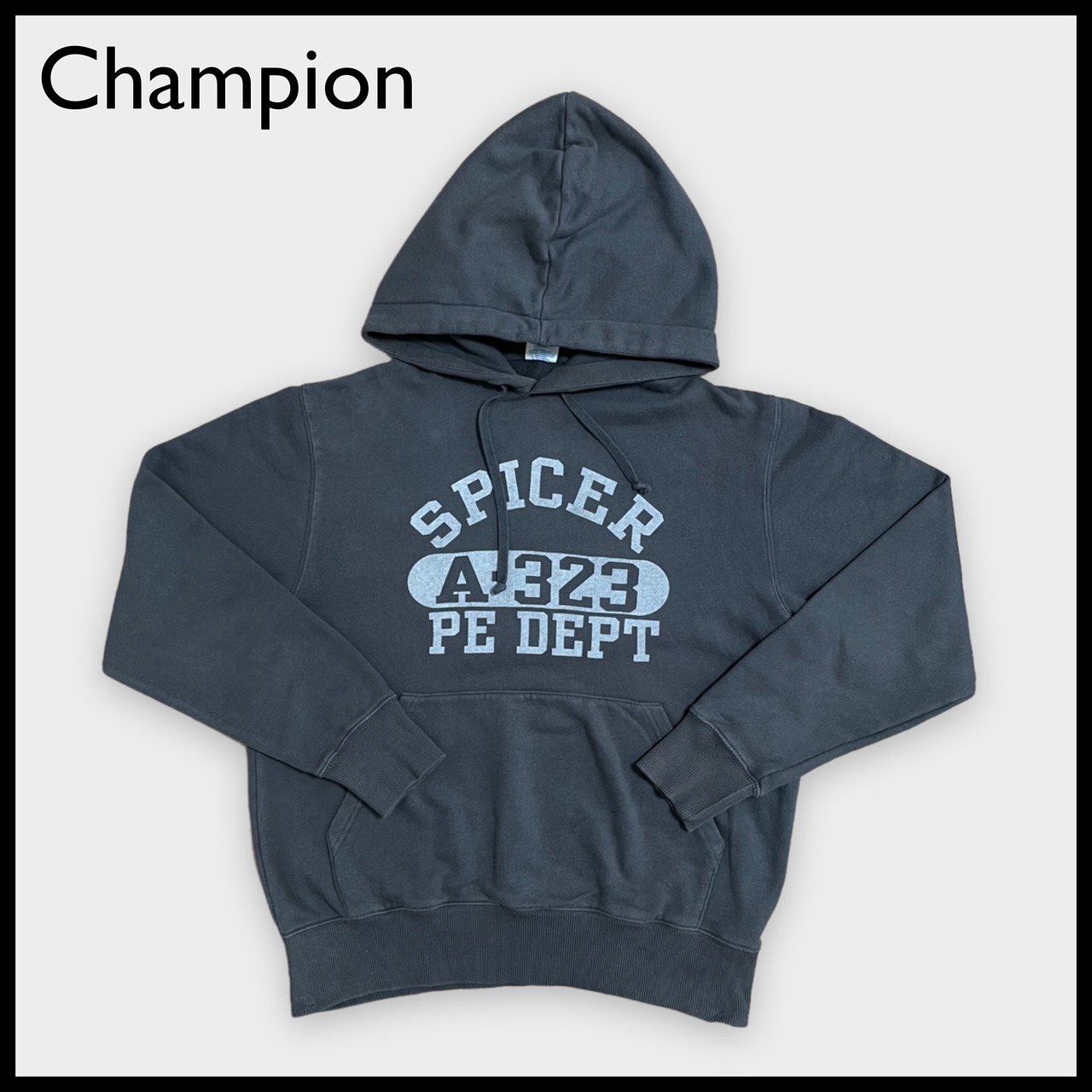 【champion】プリント SPICER アーチロゴ パーカー フーディー スウェット プルオーバー M チャンピオン US古着