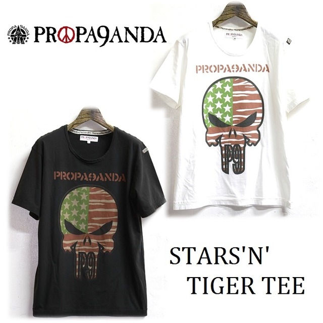 【50%OFF 半額SALE】PROPA9ANDA / プロパガンダ「STARS'N'TIGER TEE」Ｔシャツ 半袖 Uネック 黒白 ブラック ホワイト スカル ドクロ 星 スター 虎 タイガー メンズレディース UK パンク ロック PUNK ROCK ハードコア HARDCORE メタル METAL バンド ギフト無料 ステージ衣装 Rogia