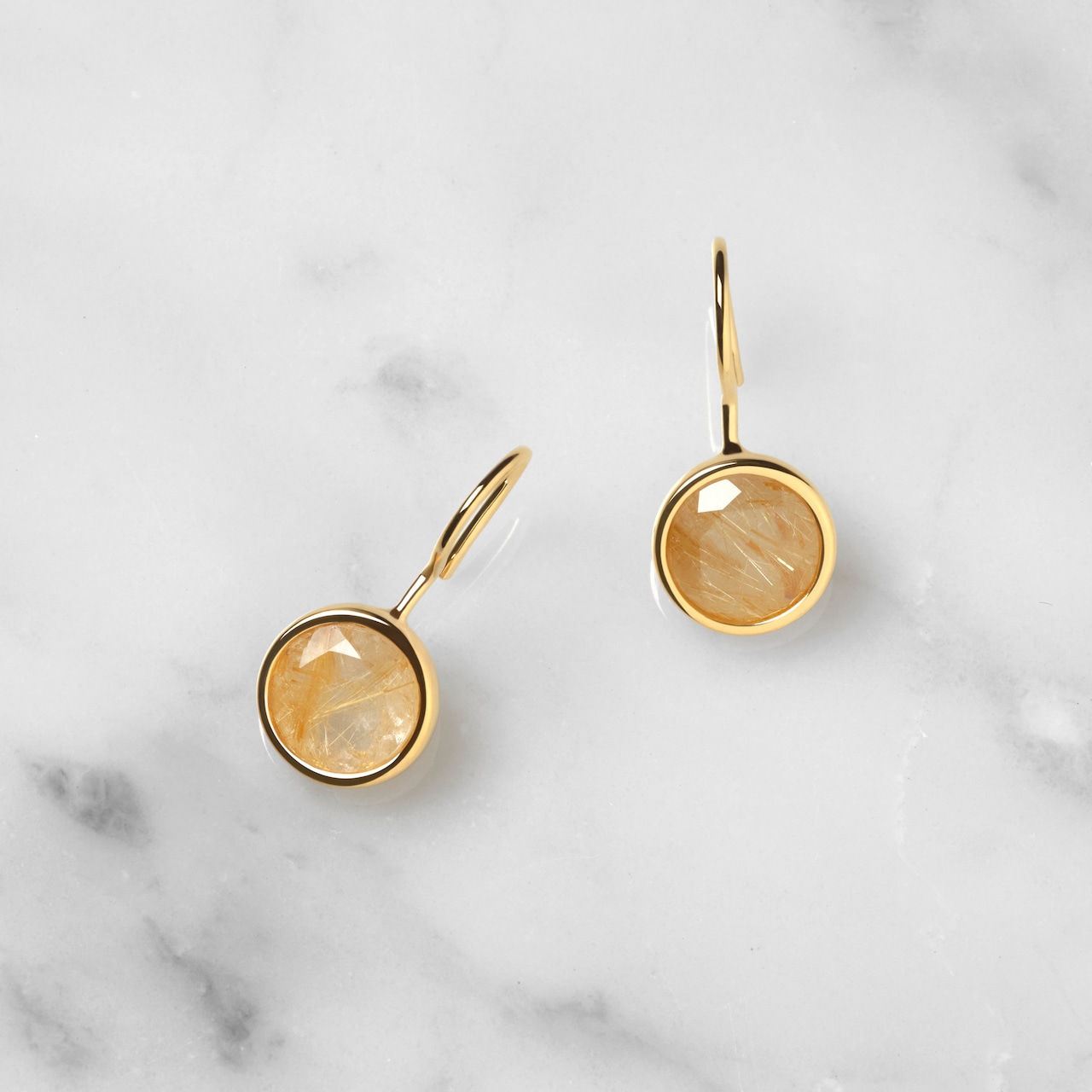 S925 ROUND STONE PIERCE -GOLD RUTILE QUARTZ-