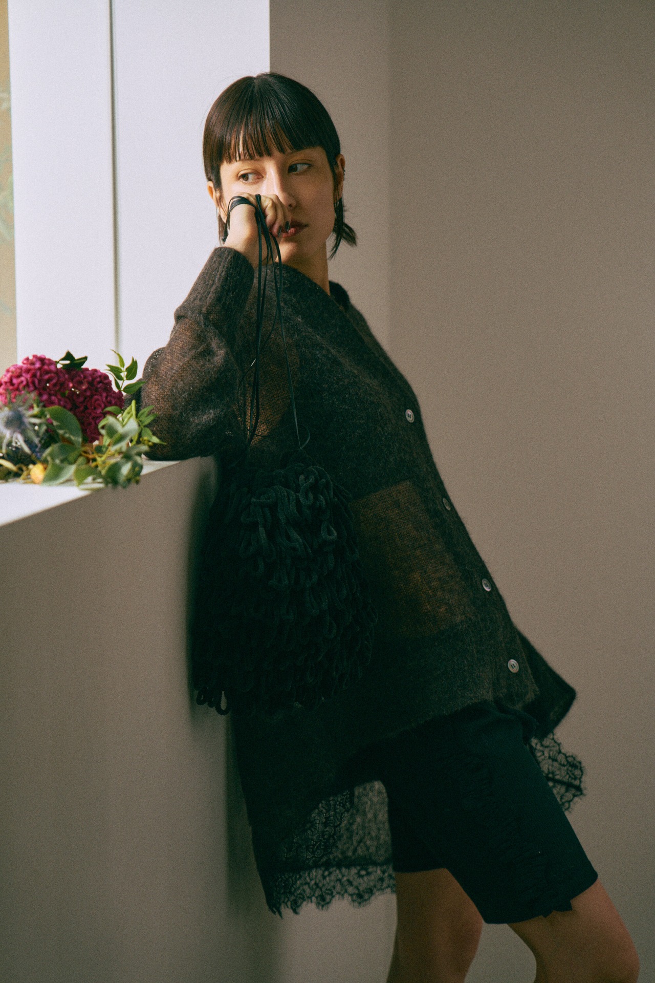 Lace Hem Sheer Cardigan knit