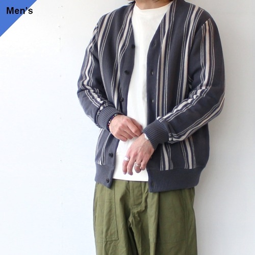 Orgueil 綿麻ストライプニットカーディガン Stripe knit cardigan / OR-4293　（Navy）