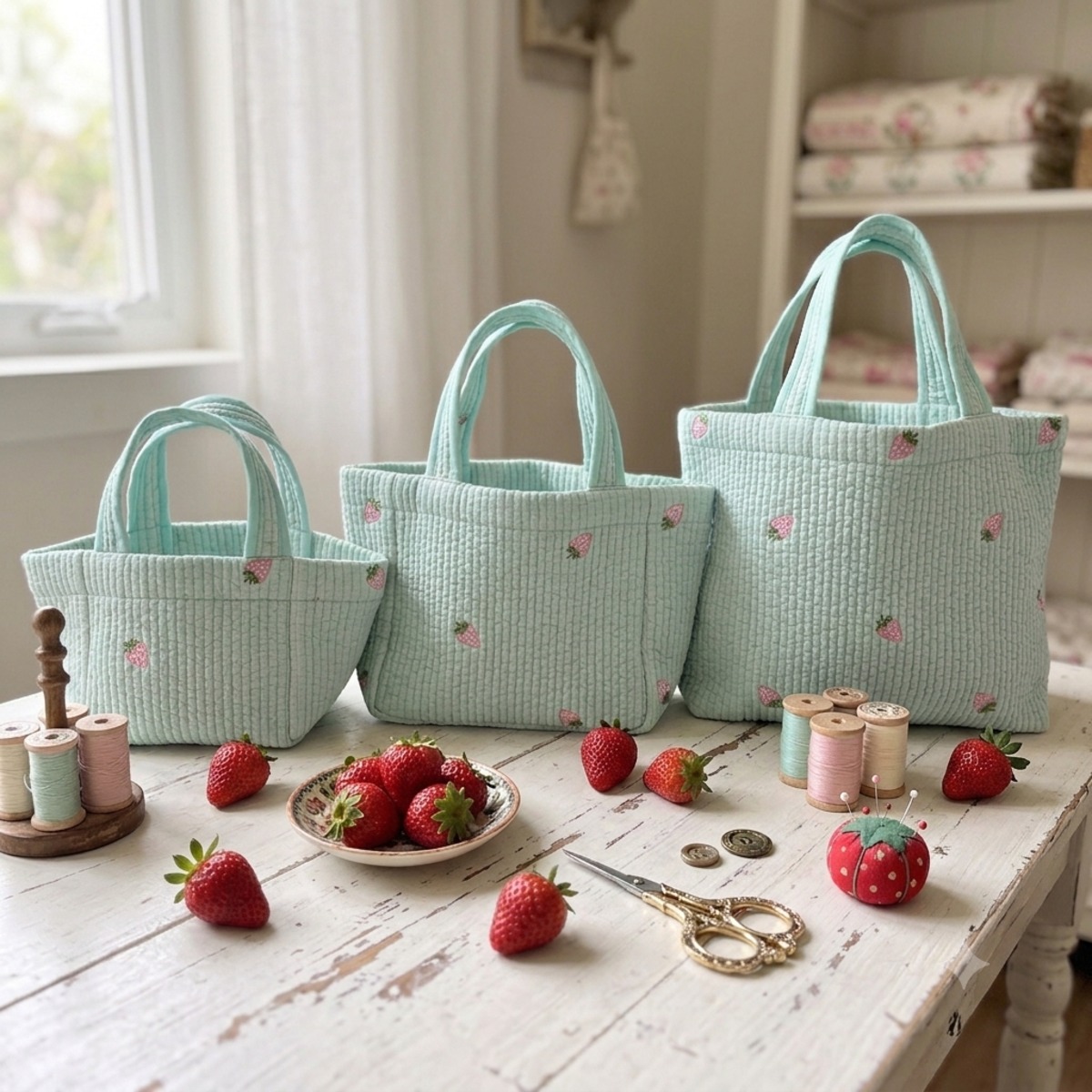 いちご　ヌビバッグ　パール　サンドベージュ No.71【いちご刺繍ヌビ SS size】 | Bliss
