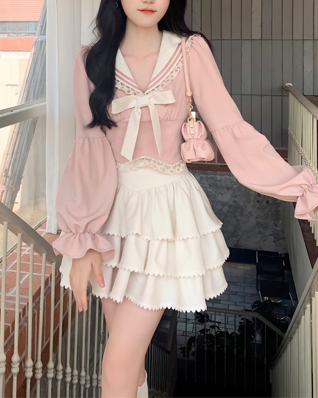 リボンセーラーピンクブラウス　23WP08145