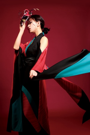 鳳凰ドレス（phoenix dress）Red × turquoise blue × black