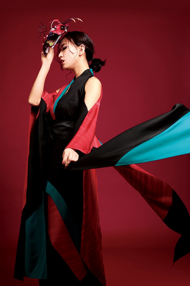 鳳凰ドレス（phoenix dress）Red × turquoise blue × black