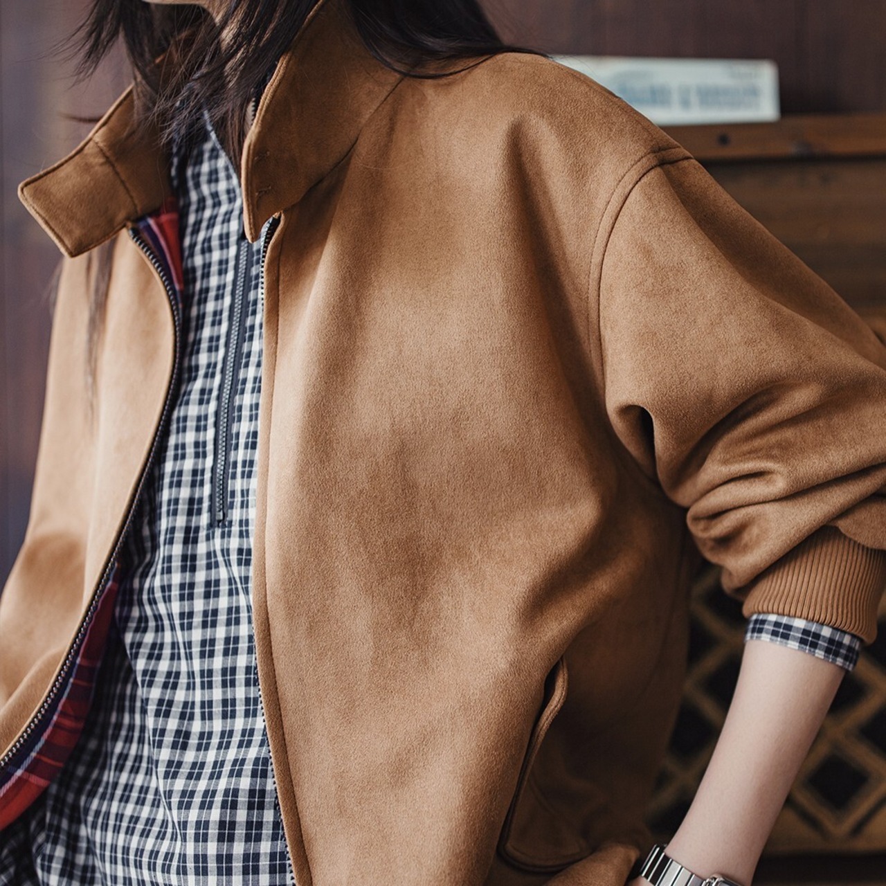 【UNISEX】Retro Suede Harrington Jacket / ユニセックス レトロ スエード ハリントン ジャケット