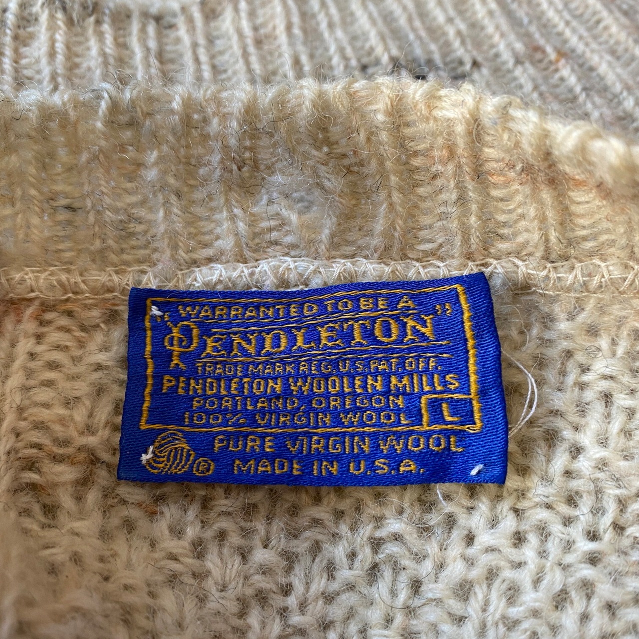 USA製 70年代 PENDLETON ペンドルトン 無地 Vネック ウールニット 