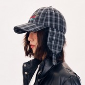 2色チェック柄防風ファーイヤーキャップ  G191