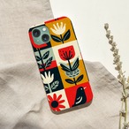 受注生産 iPhoneケース 赤い花パネルの民芸柄｜花モチーフ FMSY109B