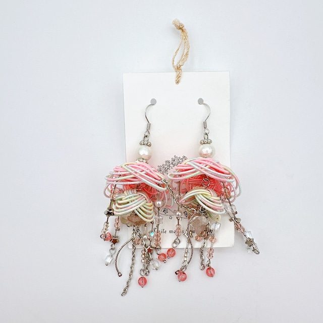 水引ピアス　JELLY　FISH （ジェリーフィッシュ）　ピンク×マーブル