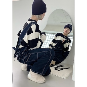 [One object] (4Color) Stripe over acrylic knit 正規品 韓国 ブランド 韓国ファッション 韓国代行 ニット