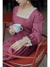 【0184】Waist Ribbon Maxi Length Long Sleeve Dress