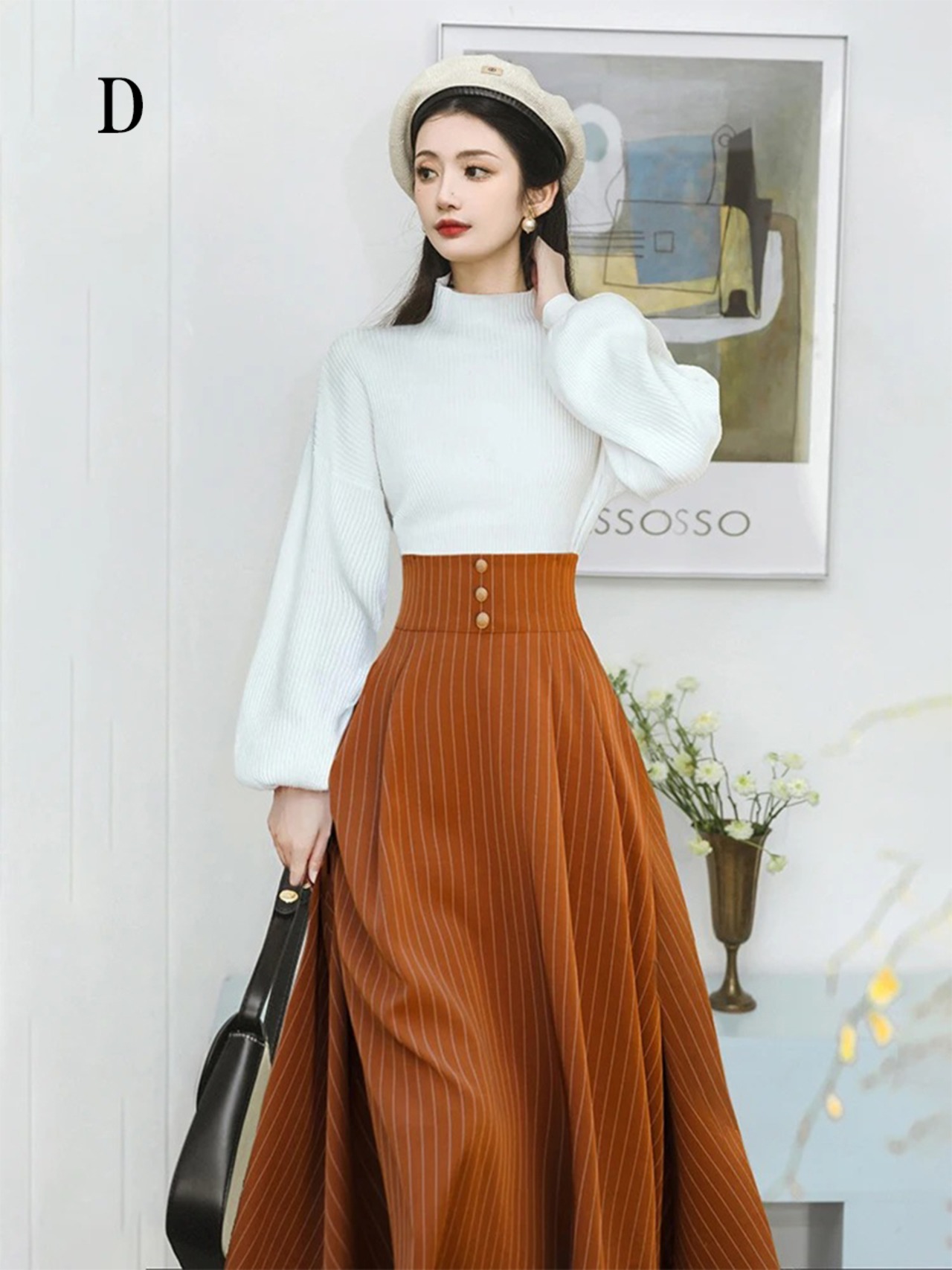 【0216】High Neck Elegant Modern Long Sleeve 2 Piece Set