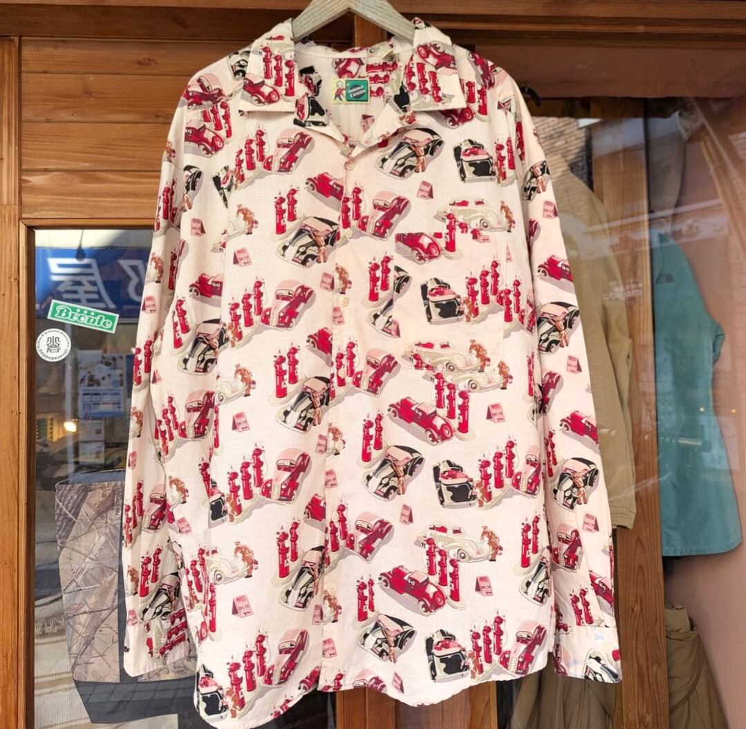 johnny cotton all over print open collar shirt 小岩店