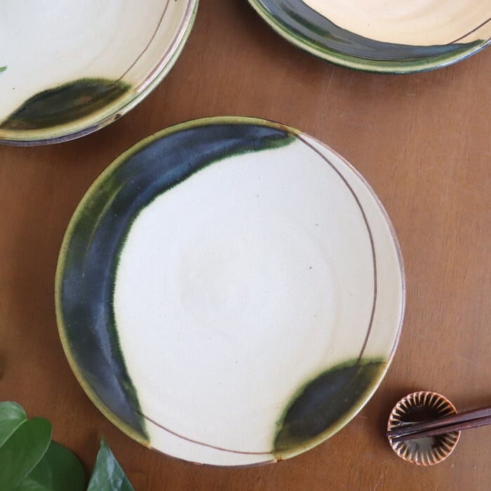 瀬戸赤津焼 拝戸窯稲山 6寸皿 両織部 SetoAkazu-yaki Plate 19cm #473