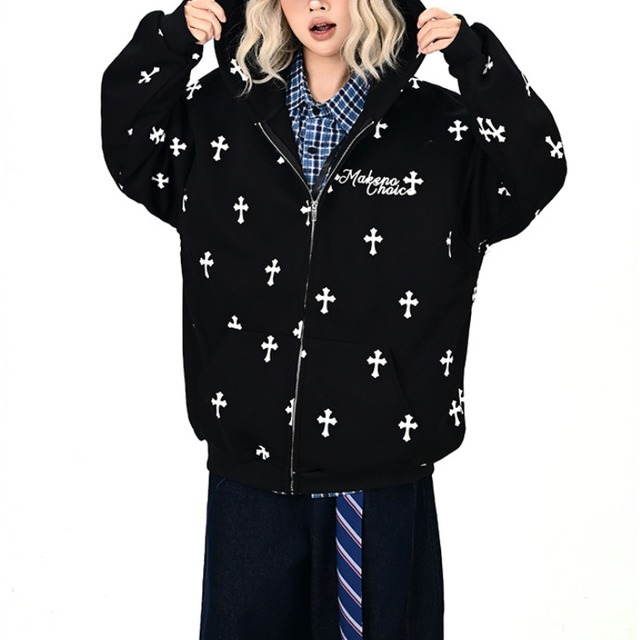 cross design zip-up hoodie　クロスデザインジップアップパーカー　J1374