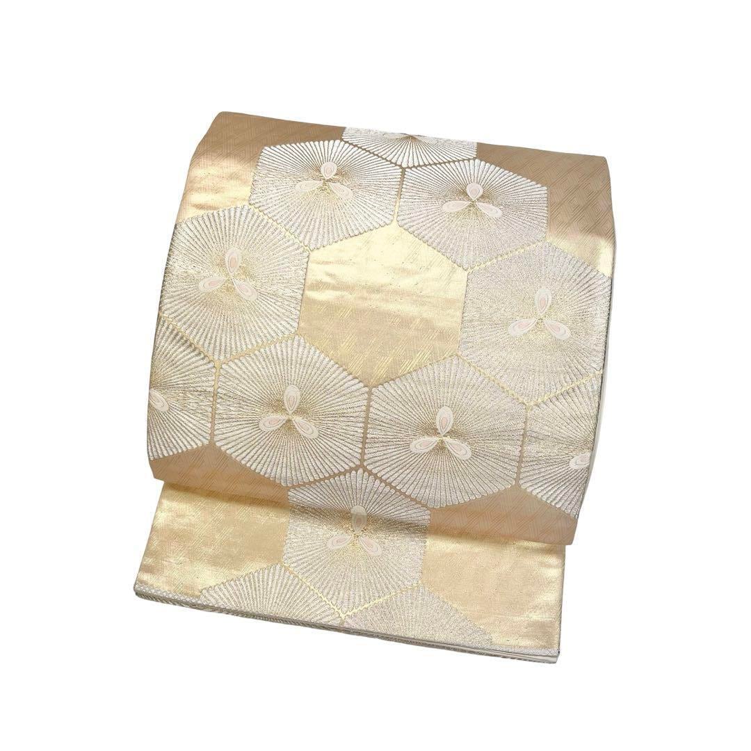 袋帯 亀甲柄 花模様 金銀糸 金色 フォーマル O-4236