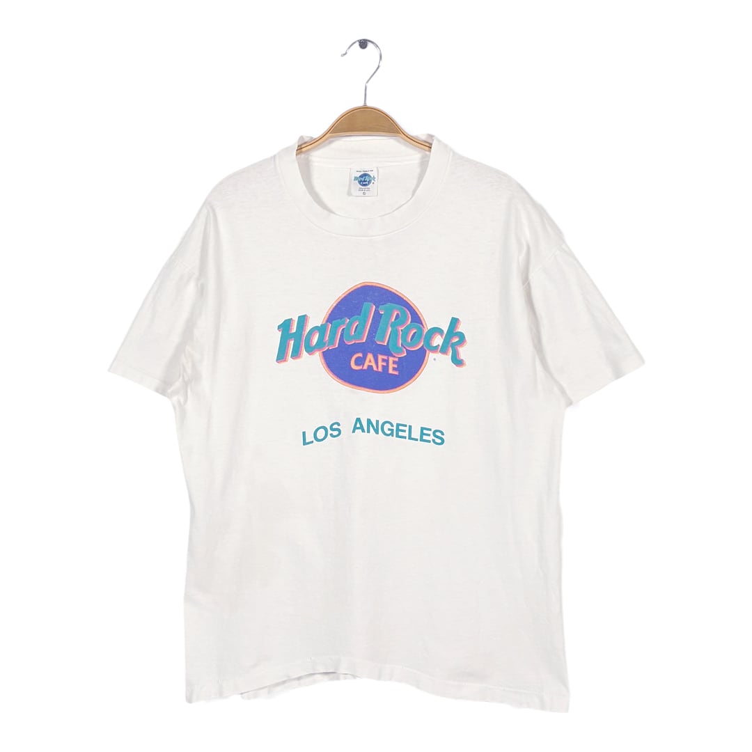 90s ハードロックカフェ ロサンゼルス USA製 ヴィンテージ Tシャツ 企業ロゴ ホワイト HARD ROCK CAFE シングルステッチ サイズL 古着 BZ0534