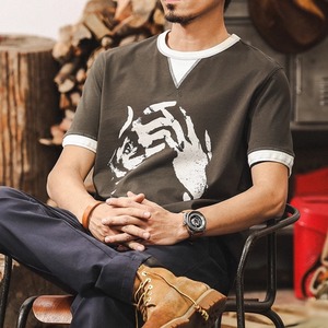 バイカラープリント半袖Tシャツ 225529