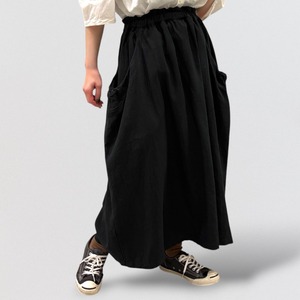 Vlas Blomme Tencel Cotton Linen Twill Drawstring Gathered Skirt